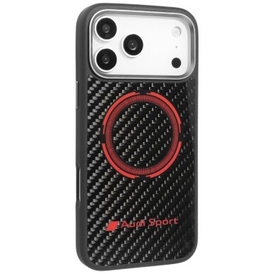 iPhone 17 Pro Max dėklas Audi RSQ Carbon Fiber Sport Red Circle, MagSafe – juodas 1 iPhone 17 Pro Max dėklas Audi RSQ Carbon Fiber Sport Red Circle, MagSafe – juodas 1