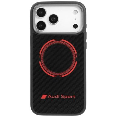 iPhone 17 Pro Max dėklas Audi RSQ Carbon Fiber Sport Red Circle, MagSafe – juodas