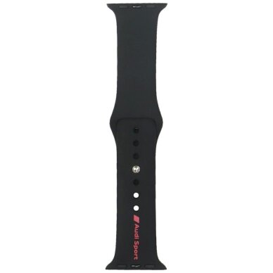 Apple Watch 40 / 41 / 42 mm Audi Sport Red Logo silikoninis dirželis – juodas Apple Watch 40 / 41 / 42 mm Audi Sport Red Logo silikoninis dirželis – juodas
