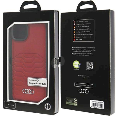 Audi Dirbtinės odos MagSafe dėklas iPhone 15 Plus / 14 Plus - Raudonas 6