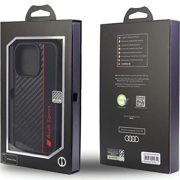 Dėklas Audi Carbon Fiber Stripe iPhone 14 Pro Juodas AUS-TPUPCIP14P-R8/D1-BK 5 Dėklas Audi Carbon Fiber Stripe iPhone 14 Pro Juodas AUS-TPUPCIP14P-R8/D1-BK 5