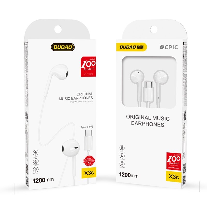 Ausinės Dudao in-ear headphones with USB Type-C Baltos (X3C) 5 Ausinės Dudao in-ear headphones with USB Type-C Baltos (X3C) 5