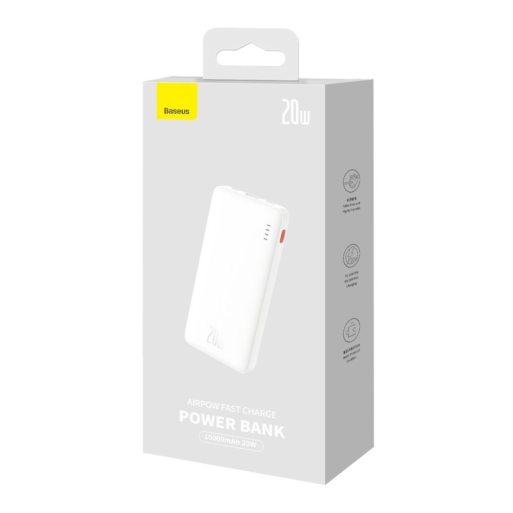 Išorinė baterija Baseus Airpow 20W 10000 mAh su Baseus Simple Series USB-A – USB-C 30 cm kabeliu – balta 7