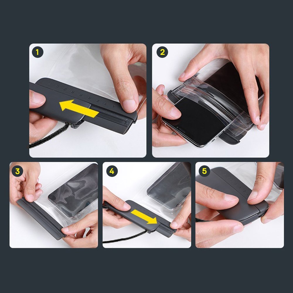 Vandeniui atsparus dėklas Baseus AquaGlide BS-PC029 IPX8 su Slide Lock sistema – juodas 6 Vandeniui atsparus dėklas Baseus AquaGlide BS-PC029 IPX8 su Slide Lock sistema – juodas 6
