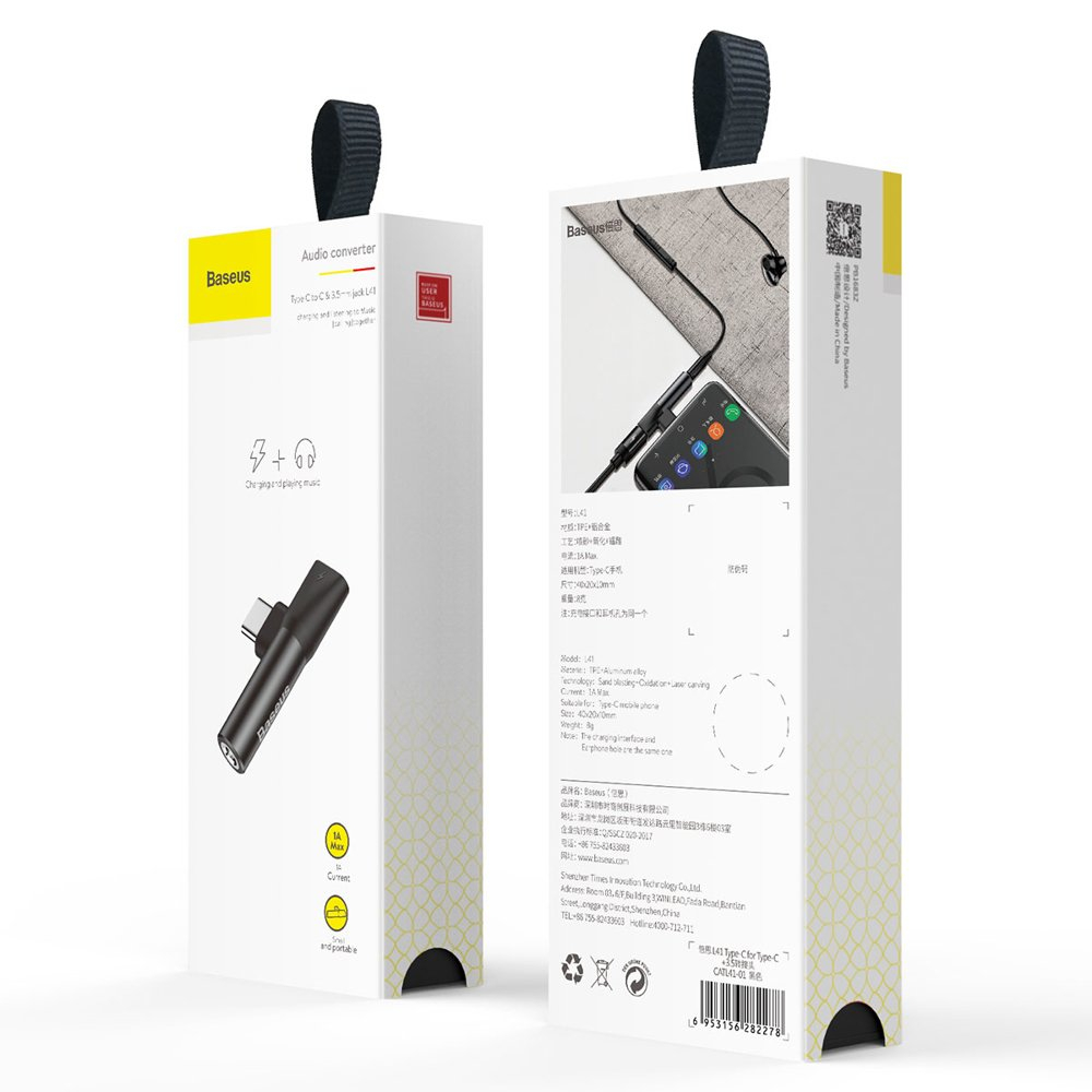 Baseus Audio Converter L41 Adapter From Usb-C To Usb-C Port (Female) + Headphones Jack 3,5 Mm (Female) Black (Catl41-01) Ex-Display 12 Baseus Audio Converter L41 Adapter From Usb-C To Usb-C Port (Female) + Headphones Jack 3,5 Mm (Female) Black (Catl41-01) Ex-Display 12