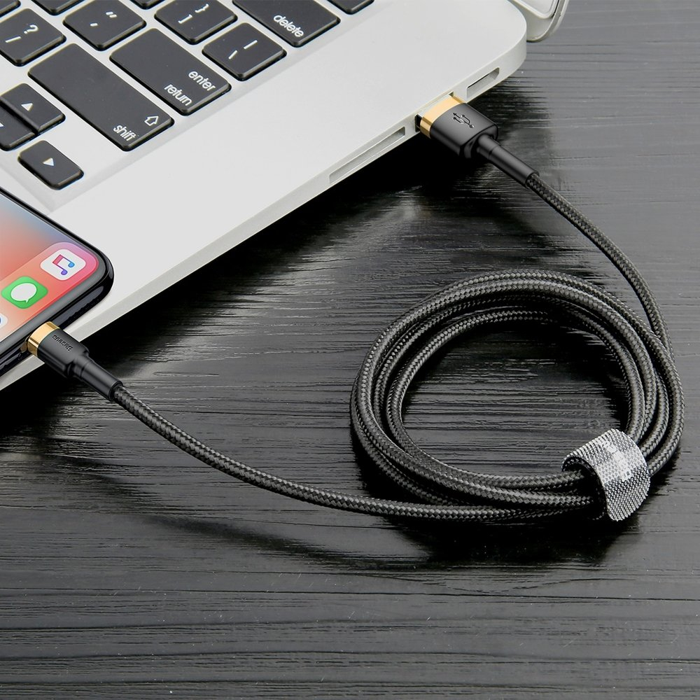 USB Kabelis Durable Nylon Braided Wire Usb / Lightning Qc3.0 2A 3M Juodas/auksinis (Calklf-Rv1) 5 USB Kabelis Durable Nylon Braided Wire Usb / Lightning Qc3.0 2A 3M Juodas/auksinis (Calklf-Rv1) 5