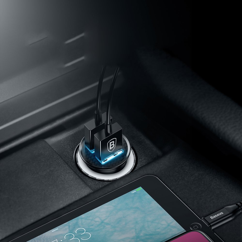 Automobilinis įkroviklis Baseus Circular Universal Smart Car Charger 2X Usb Qc3.0 Quick Charge 3.0 Scp Afc 30W juodas 6 Automobilinis įkroviklis Baseus Circular Universal Smart Car Charger 2X Usb Qc3.0 Quick Charge 3.0 Scp Afc 30W juodas 6