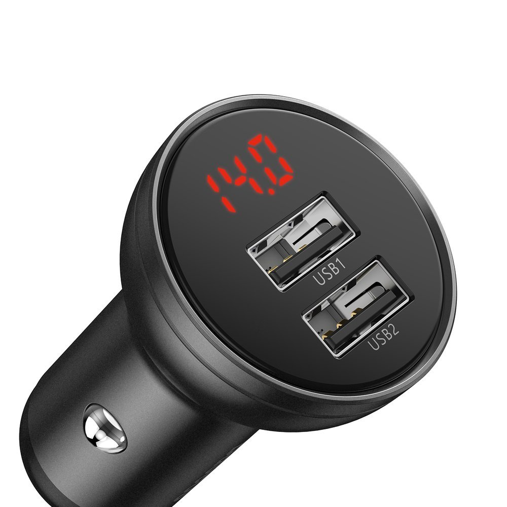 Įkroviklis Baseus Digital Display Dual USB 4.8A Car Charger 24W + 3in1 USB - UBS Type C / micro USB / Lightning 1,2m cable juodas 4 Įkroviklis Baseus Digital Display Dual USB 4.8A Car Charger 24W + 3in1 USB - UBS Type C / micro USB / Lightning 1,2m cable juodas 4