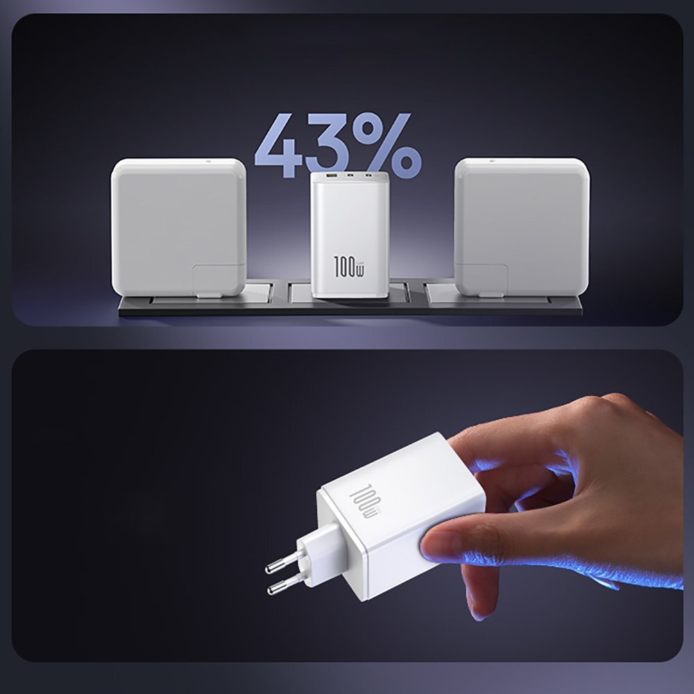 Sieninis įkroviklis Baseus EnerFill FE11 2 x USB-C / USB-A 100 W – baltas 3