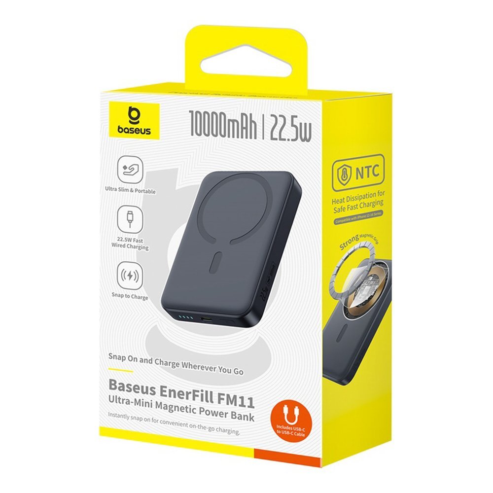 Išorinė baterija Baseus EnerFill FM11 Ultra-Mini 10000 mAh 22.5 W su MagSafe ir Baseus Simple USB-C 20 V/3 A 30 cm kabeliu – juoda 5 Išorinė baterija Baseus EnerFill FM11 Ultra-Mini 10000 mAh 22.5 W su MagSafe ir Baseus Simple USB-C 20 V/3 A 30 cm kabeliu – juoda 5