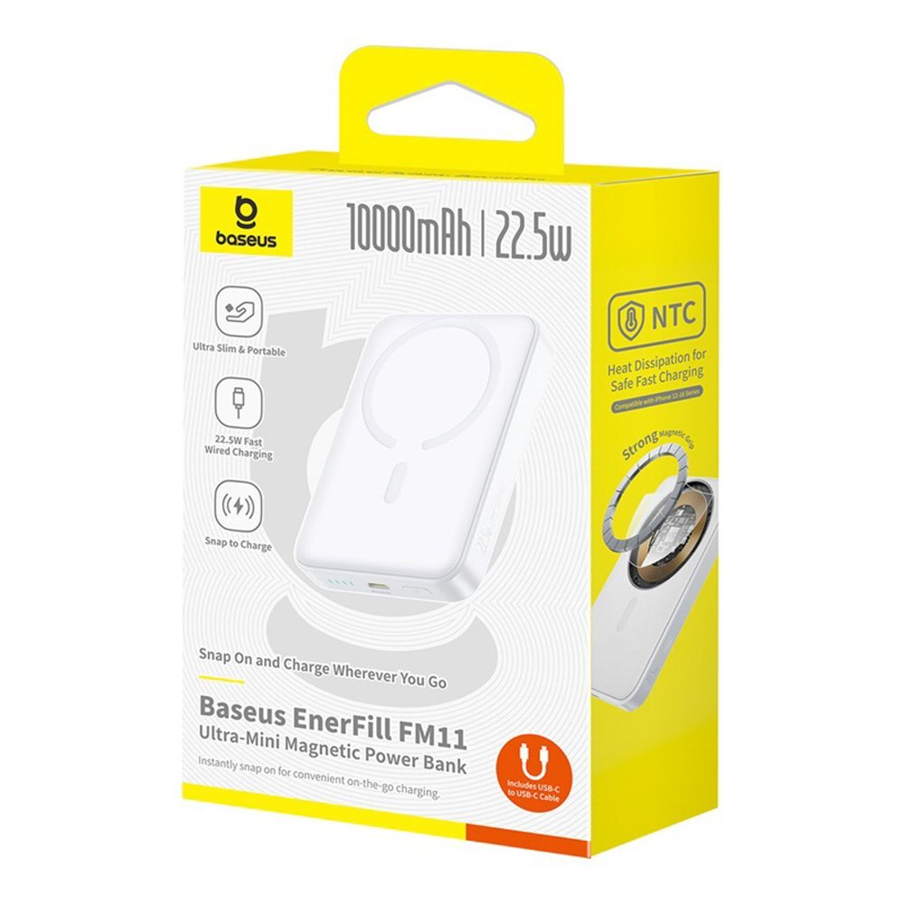 Išorinė baterija Baseus EnerFill FM11 Ultra-Mini 10000 mAh 22.5 W su MagSafe ir Baseus Simple USB-C 20 V/3 A 30 cm kabeliu – balta 5 Išorinė baterija Baseus EnerFill FM11 Ultra-Mini 10000 mAh 22.5 W su MagSafe ir Baseus Simple USB-C 20 V/3 A 30 cm kabeliu – balta 5