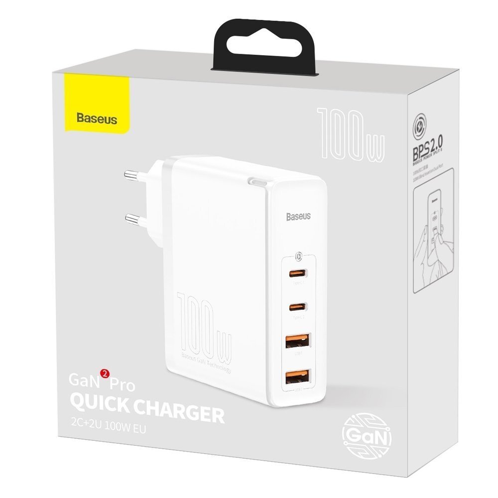 Baseus GaN2 Pro Greitas Buitinis Įkroviklis 100W USB / USB Typ C Greitas Įkrovimas 4+ Baltas (CCGAN2P-L02) 4 Baseus GaN2 Pro Greitas Buitinis Įkroviklis 100W USB / USB Typ C Greitas Įkrovimas 4+ Baltas (CCGAN2P-L02) 4