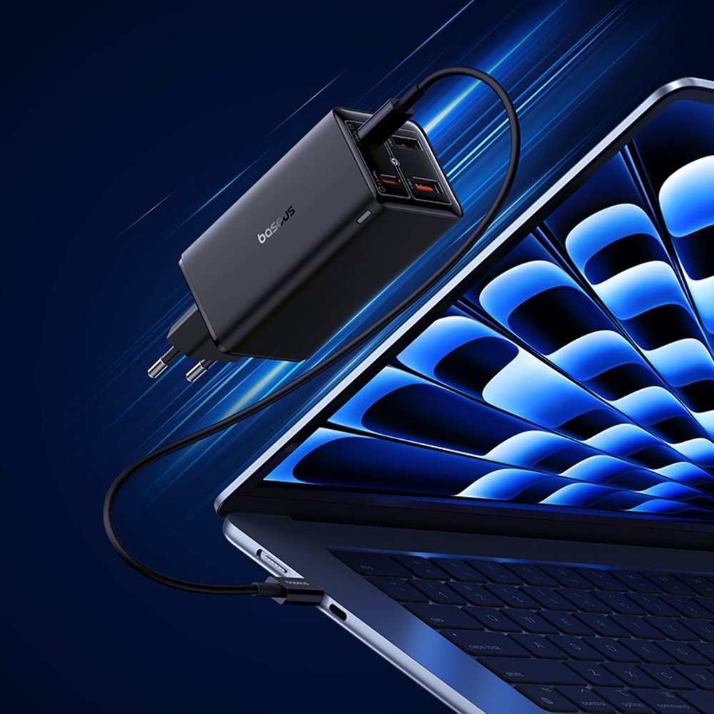 Sieninis įkroviklis Baseus GaN6 Pro 100 W 2 × USB-C + 2 × USB-A su juodu USB-C 100 W 1 m kabeliu – juodas 10 Sieninis įkroviklis Baseus GaN6 Pro 100 W 2 × USB-C + 2 × USB-A su juodu USB-C 100 W 1 m kabeliu – juodas 10