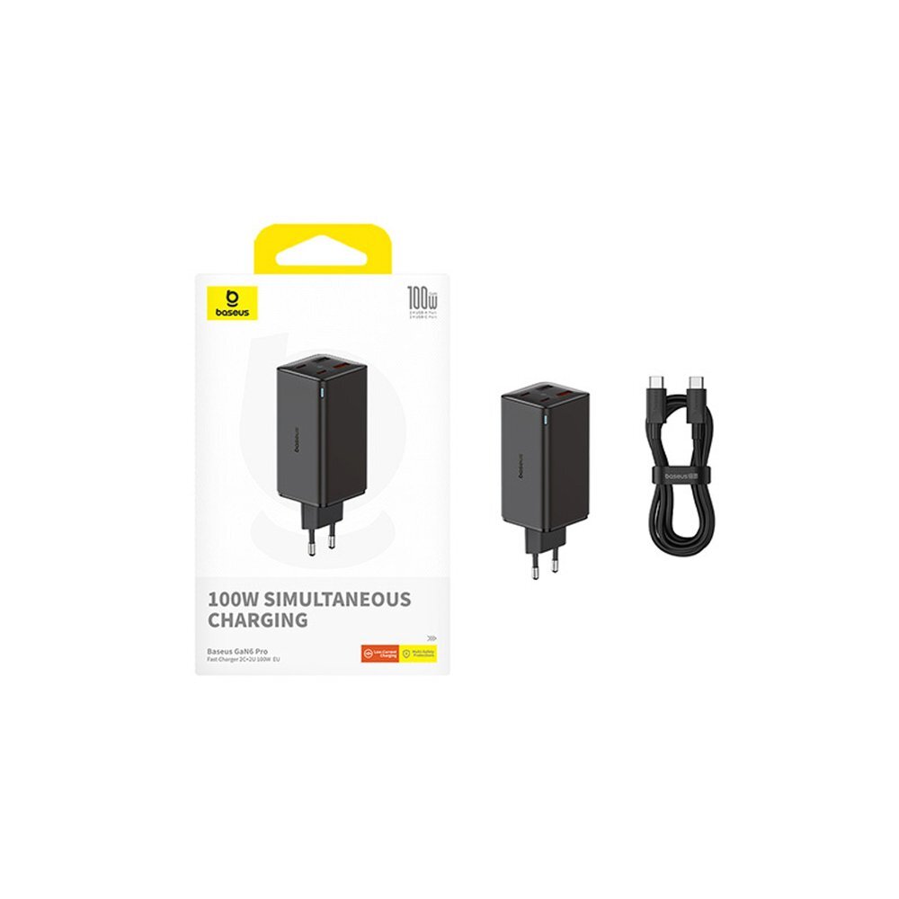 Sieninis įkroviklis Baseus GaN6 Pro 100 W 2 × USB-C + 2 × USB-A su juodu USB-C 100 W 1 m kabeliu – juodas 8 Sieninis įkroviklis Baseus GaN6 Pro 100 W 2 × USB-C + 2 × USB-A su juodu USB-C 100 W 1 m kabeliu – juodas 8