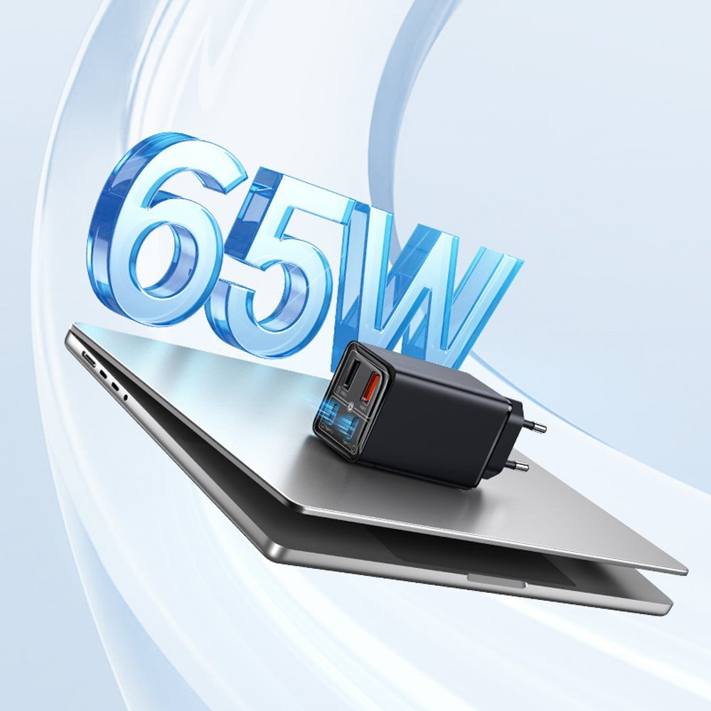 Sieninis įkroviklis Baseus GaN6 Pro 65 W 2 × USB-C + 2 × USB-A su juodu USB-C 100 W 1 m kabeliu – juodas 10