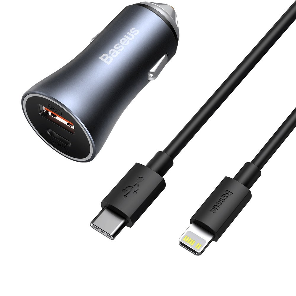 Baseus Golden Contactor Pro quick car charger USB Type C / USB 40 W Power Delivery 3.0 Quick Charge 4+ SCP FCP AFC + USB Typ C - Lightning cable gray (TZCCJD-B0G) Baseus Golden Contactor Pro quick car charger USB Type C / USB 40 W Power Delivery 3.0 Quick Charge 4+ SCP FCP AFC + USB Typ C - Lightning cable gray (TZCCJD-B0G)