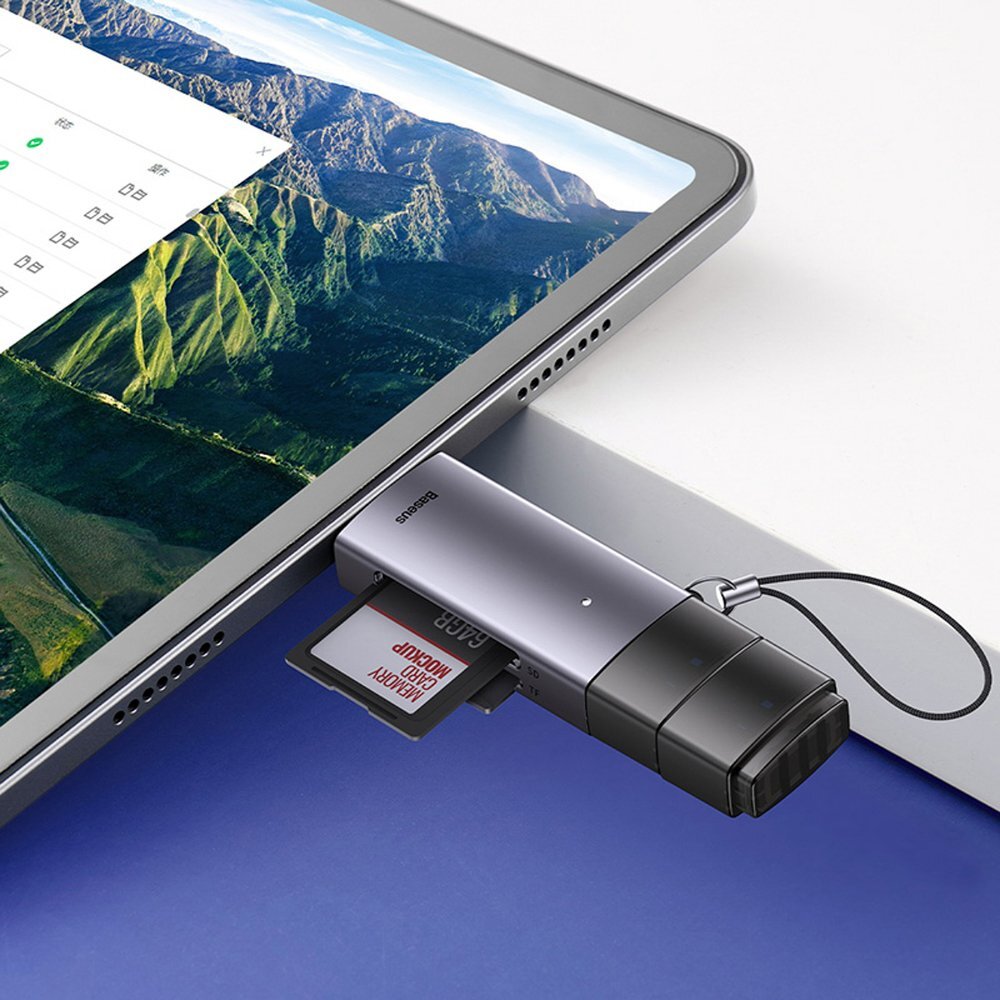 Kortelių skaitytuvas Baseus Lite Series USB-A / USB-C 3.0 SD / TF – pilkas 8 Kortelių skaitytuvas Baseus Lite Series USB-A / USB-C 3.0 SD / TF – pilkas 8