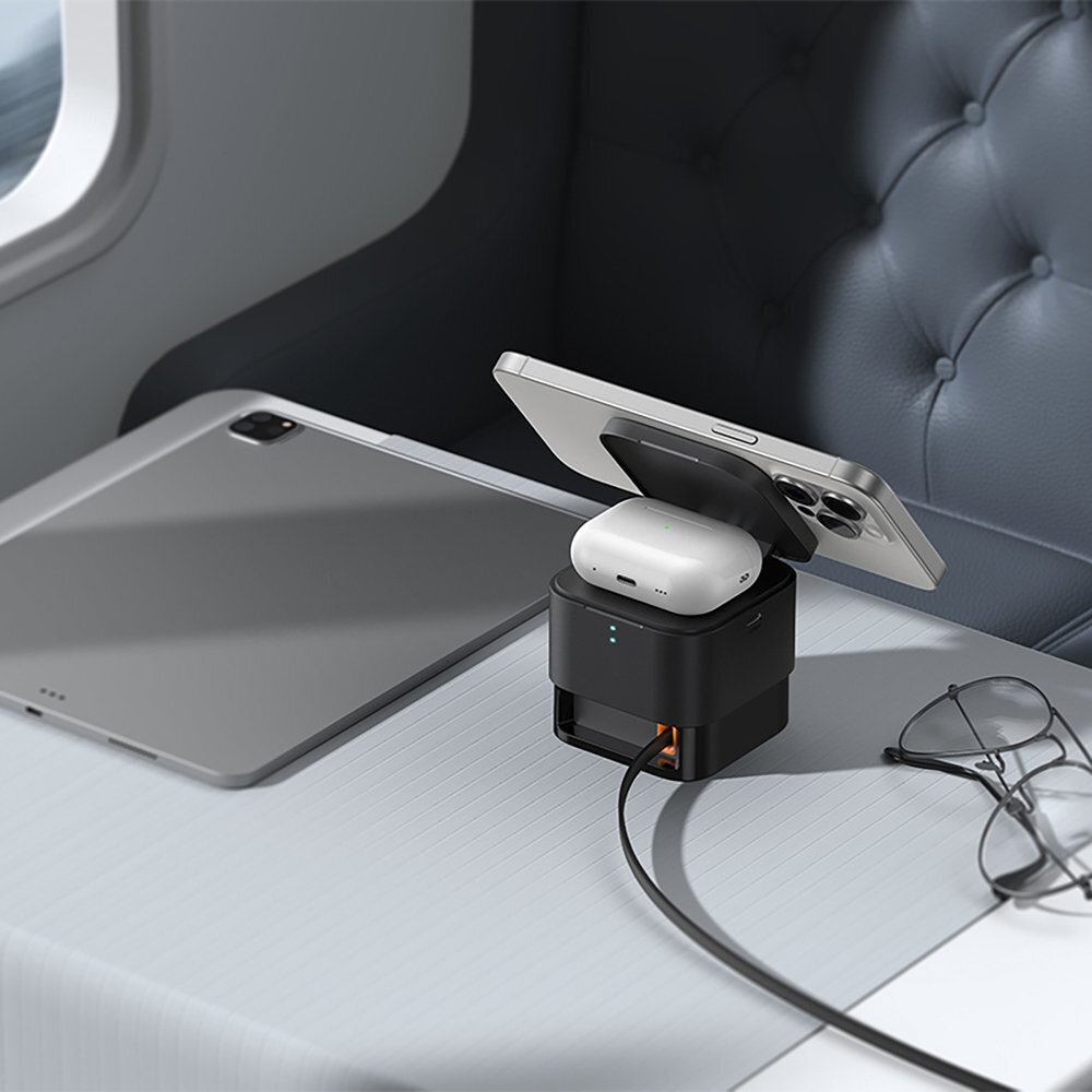 Belaidis įkroviklis Baseus MagPro 3in1 25 W su MagSafe telefonui ir išmaniajam laikrodžiui – juodas 11 Belaidis įkroviklis Baseus MagPro 3in1 25 W su MagSafe telefonui ir išmaniajam laikrodžiui – juodas 11