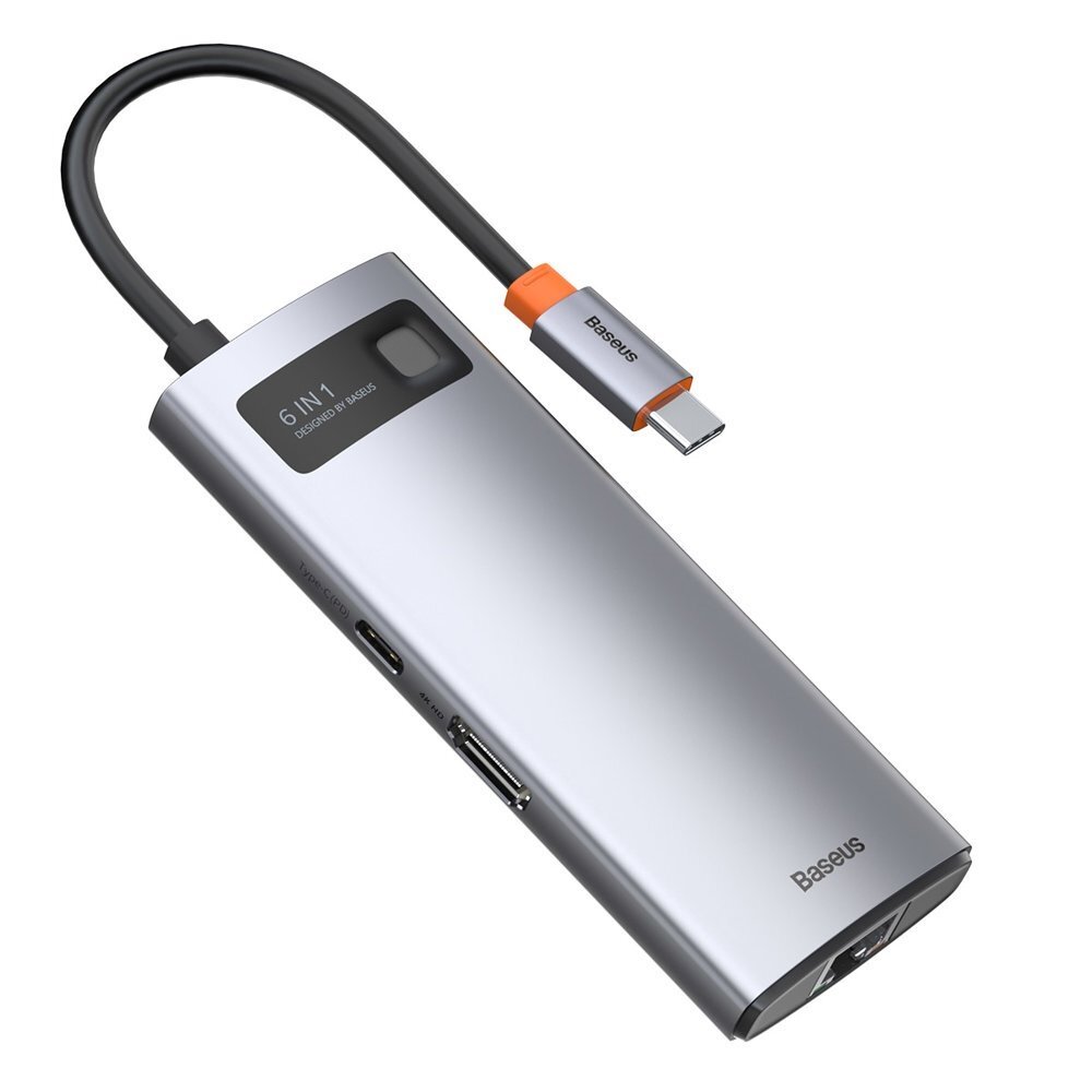 Baseus Metal Gleam 6in1 Multifunkcinis Šakotuvas HUB USB Type C - USB Type C 100 W / HDMI 4K 30 Hz / 3x USB 3.2 Gen 1 / RJ45 1 Gbps (CAHUB-CW0G) UGLX912 Baseus Metal Gleam 6in1 Multifunkcinis Šakotuvas HUB USB Type C - USB Type C 100 W / HDMI 4K 30 Hz / 3x USB 3.2 Gen 1 / RJ45 1 Gbps (CAHUB-CW0G) UGLX912