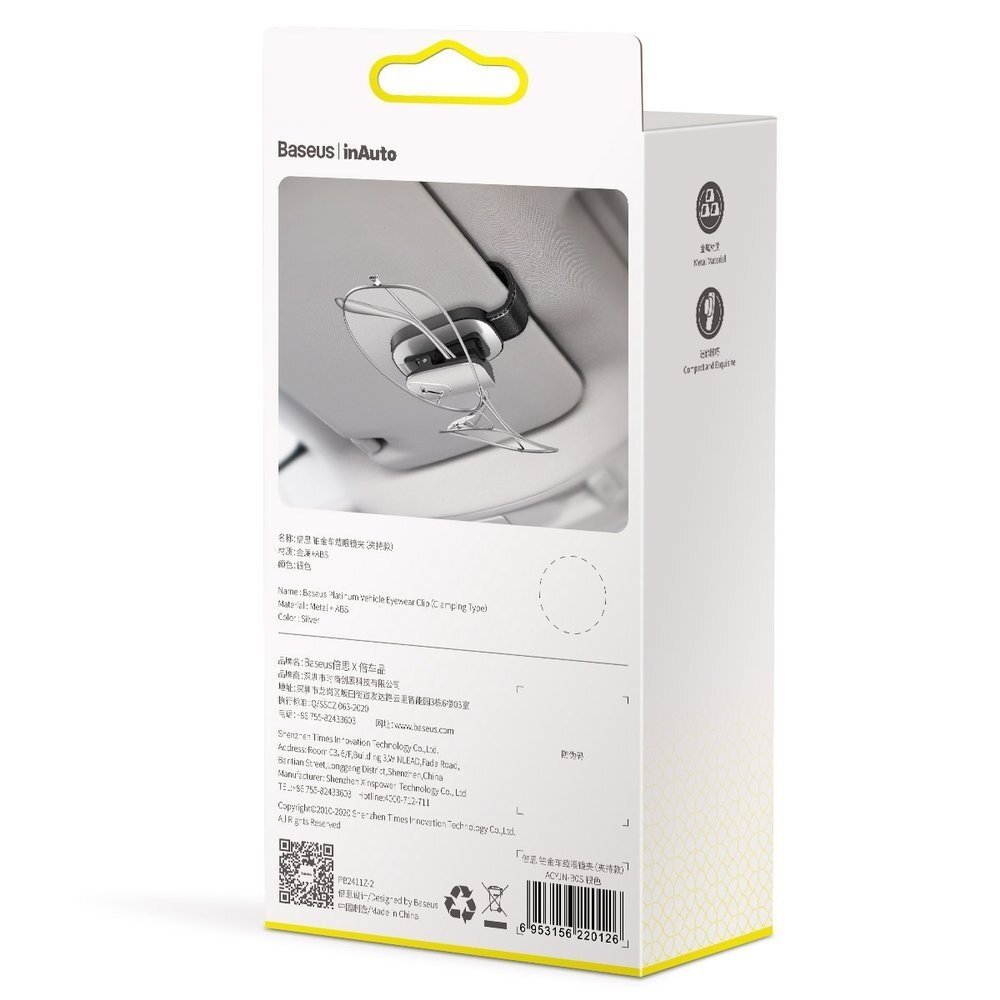Baseus Platinum Vehicle Eyewear Clip Clamping Type Sidabrinis (Acyjn-B0S) 21 Baseus Platinum Vehicle Eyewear Clip Clamping Type Sidabrinis (Acyjn-B0S) 21