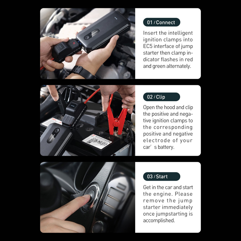 Baseus power bank Power Starter Jump Starter booster 1000mAh 12V (1000A / 500A) + crocodile clips black (CGNL020101) 21 Baseus power bank Power Starter Jump Starter booster 1000mAh 12V (1000A / 500A) + crocodile clips black (CGNL020101) 21