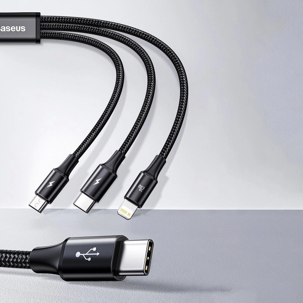 Krovimo kabelis Baseus Rapid Series 3in1 USB-C – USB-C / Lightning / micro USB 20 W PD 1.5 m – žalias 11 Krovimo kabelis Baseus Rapid Series 3in1 USB-C – USB-C / Lightning / micro USB 20 W PD 1.5 m – žalias 11