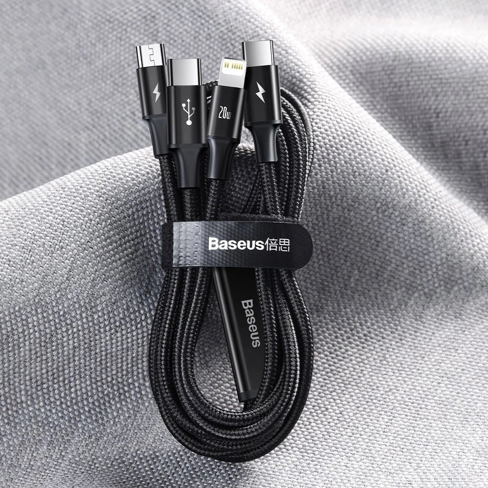 Krovimo kabelis Baseus Rapid Series 3in1 USB-C – USB-C / Lightning / micro USB 20 W PD 1.5 m – žalias 18 Krovimo kabelis Baseus Rapid Series 3in1 USB-C – USB-C / Lightning / micro USB 20 W PD 1.5 m – žalias 18