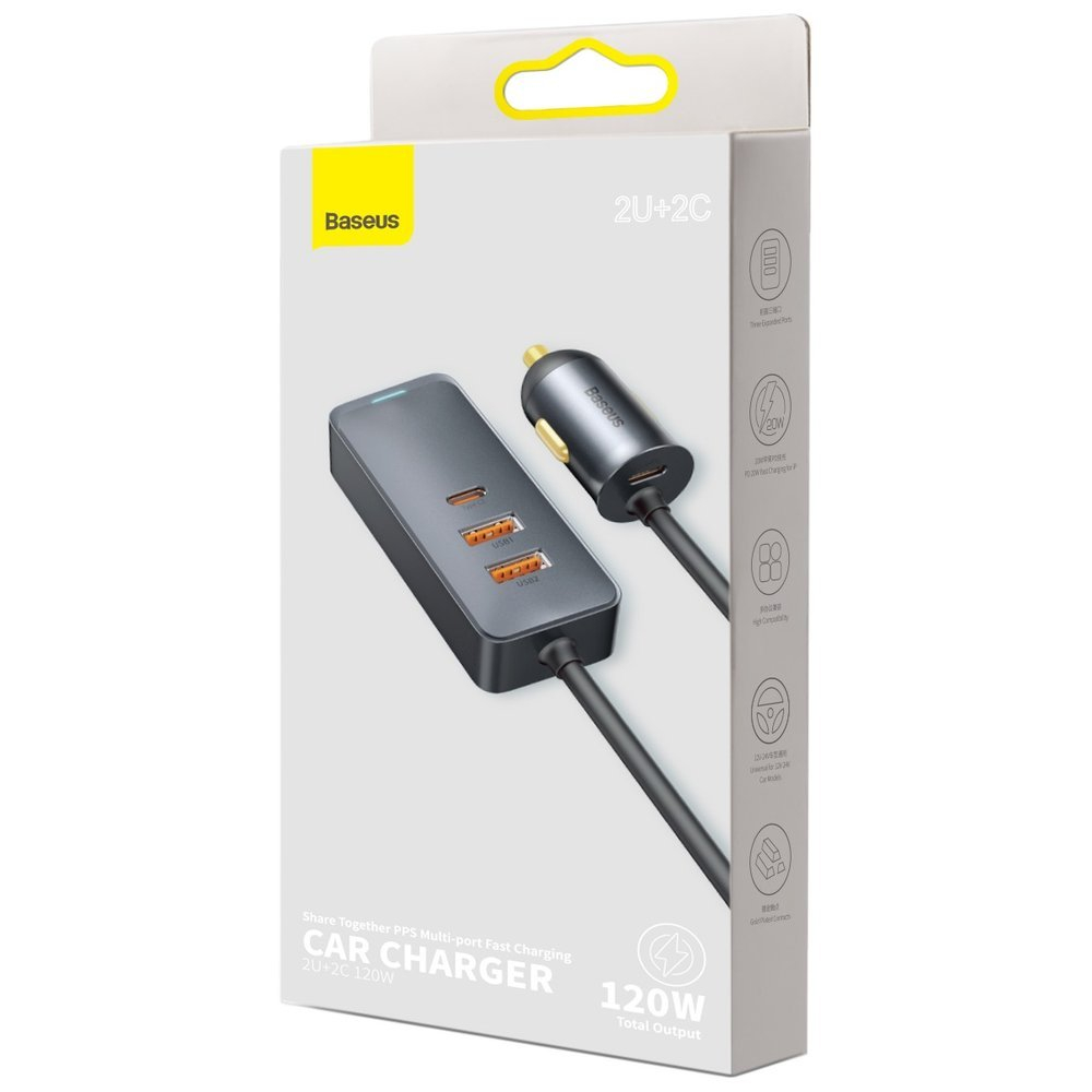 Automobilinis Įkroviklis Baseus Share Together 2x USB / 2x USB Type C 120W PPS Quick Charge Power Delivery Pilkas (CCBT-A0G) 4 Automobilinis Įkroviklis Baseus Share Together 2x USB / 2x USB Type C 120W PPS Quick Charge Power Delivery Pilkas (CCBT-A0G) 4