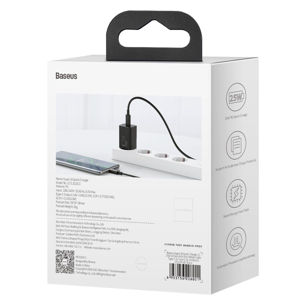 Pakrovėjas Baseus Super Si 1C USB Type C 25W Power Delivery Quick Charge Baltas (CCSP020101) 5 Pakrovėjas Baseus Super Si 1C USB Type C 25W Power Delivery Quick Charge Baltas (CCSP020101) 5