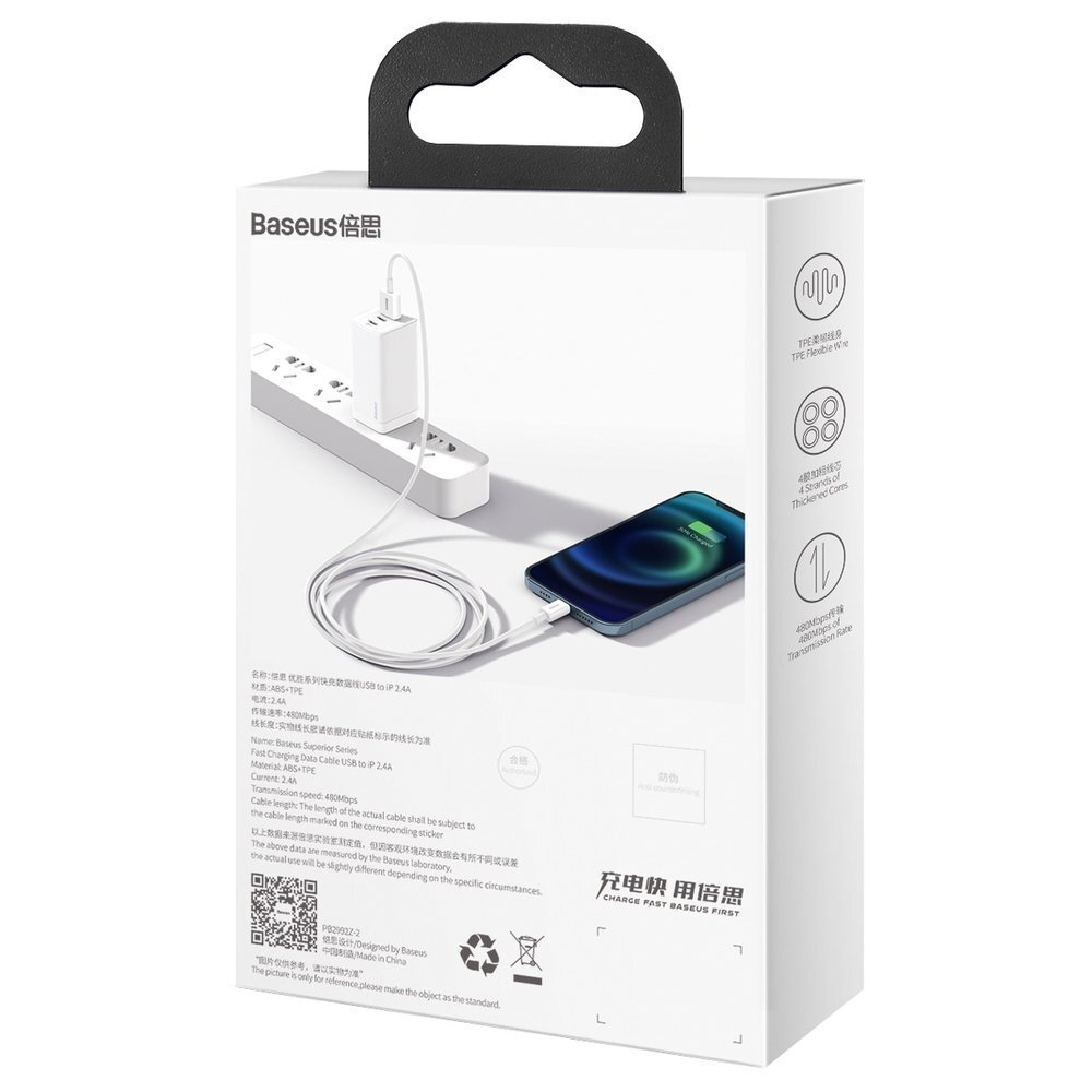 Baseus Superior Kabelis USB - Lightning 2,4A 1 m Baltas (CALYS-A02) 5 Baseus Superior Kabelis USB - Lightning 2,4A 1 m Baltas (CALYS-A02) 5