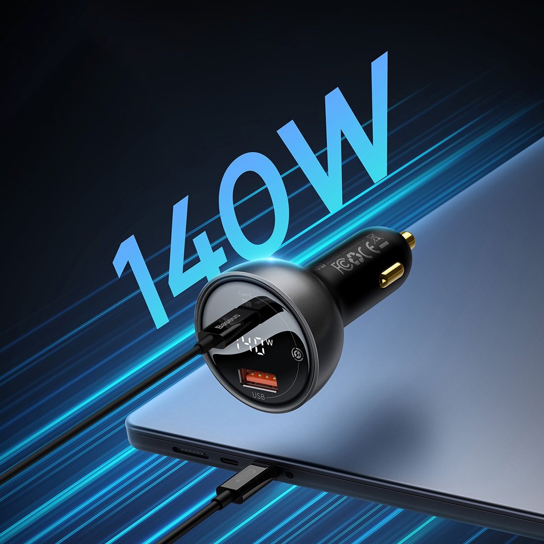 Baseus Digital Display fast car charger USB-A / USB-C PD3.1 140W Juodas + USB-C cable Baseus Superior Series 5A 240W 1m Juodas (CGZX070001) 11 Baseus Digital Display fast car charger USB-A / USB-C PD3.1 140W Juodas + USB-C cable Baseus Superior Series 5A 240W 1m Juodas (CGZX070001) 11