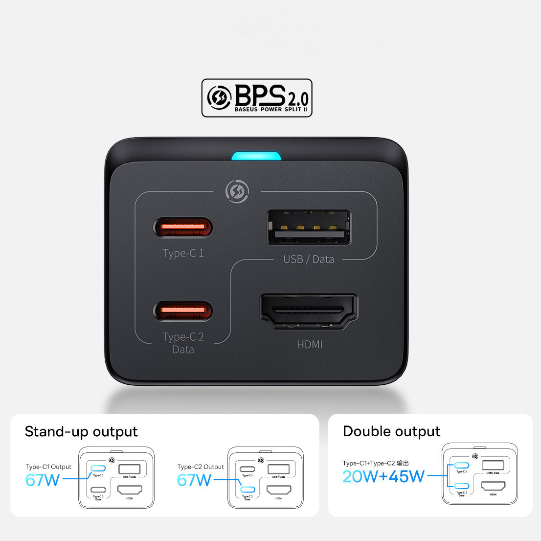Baseus fast charger GaN5 Pro HUB HDMI 2 x USB-C / USB-A / HDMI 4K 30Hz 1.5m Juodas + USB-C cable - USB-C 100W 40Gb/s (USB4) 1m (CCGP110201) 11
