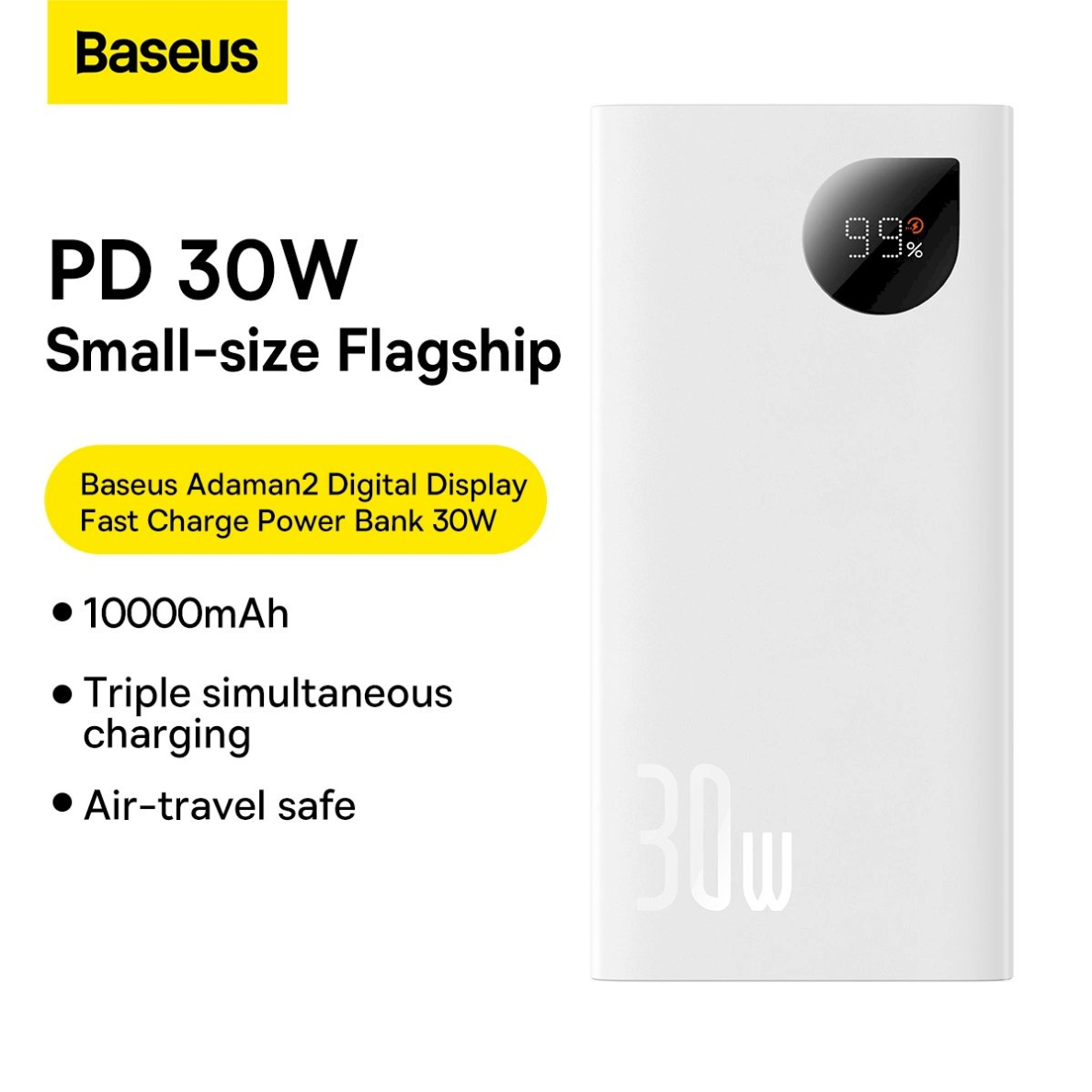 Baseus Adaman2 power bankdigital display 2x USB-A / 1x USB-C 10000mAh 30W - baltas 17 Baseus Adaman2 power bankdigital display 2x USB-A / 1x USB-C 10000mAh 30W - baltas 17