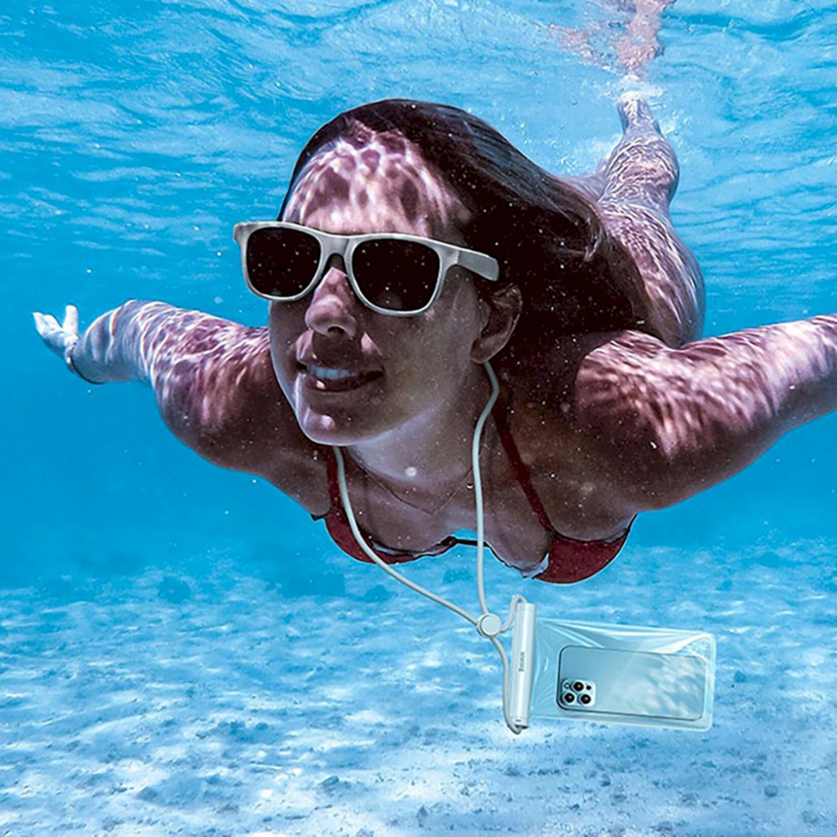 Baseus AquaGlide BS-PC030 dėklas, atsparus vandeniui, IPX8, su cilindriniu užsegimu – baltas 6