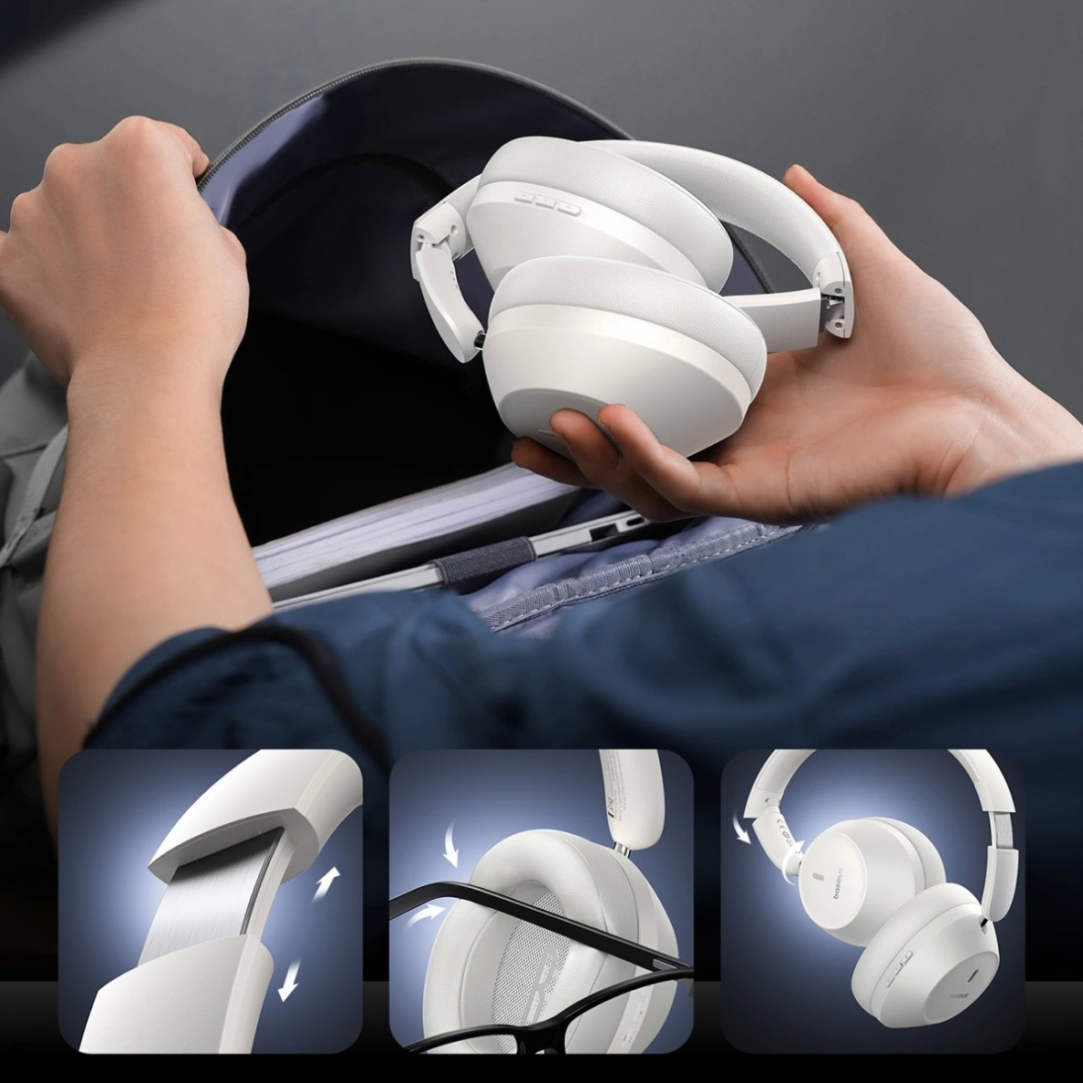 Baseus Bass 30 Max belaidės On-Ear Bluetooth 5.3 ausinės – baltos 14 Baseus Bass 30 Max belaidės On-Ear Bluetooth 5.3 ausinės – baltos 14