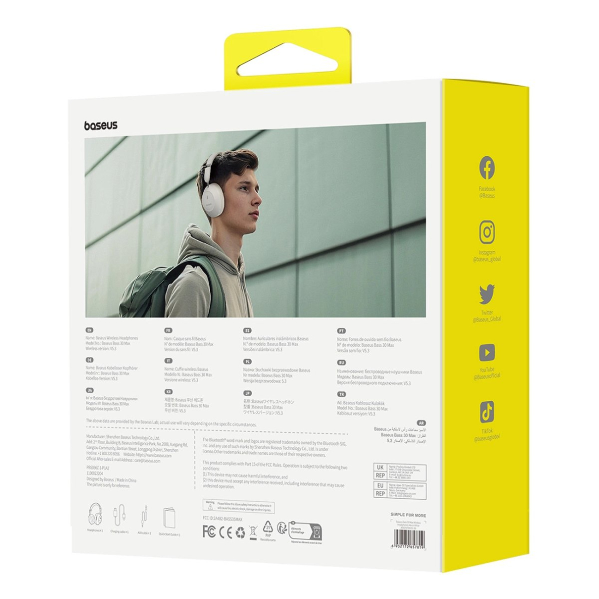 Baseus Bass 30 Max belaidės On-Ear Bluetooth 5.3 ausinės – baltos 7