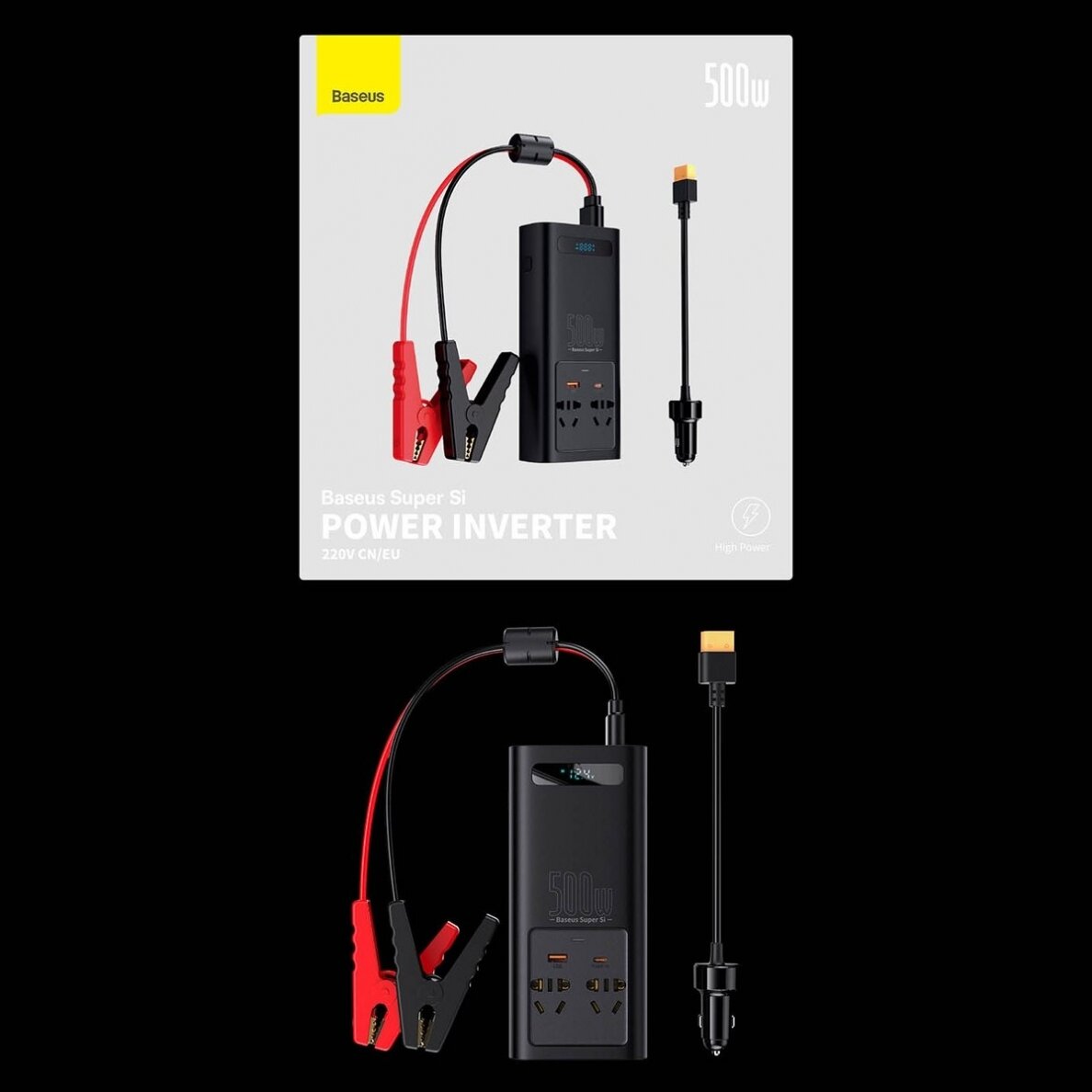 Baseus car power inverter 150W 12V / 500W 220V (EU and CN plug) Juodas (CGNB000101) 23 Baseus car power inverter 150W 12V / 500W 220V (EU and CN plug) Juodas (CGNB000101) 23