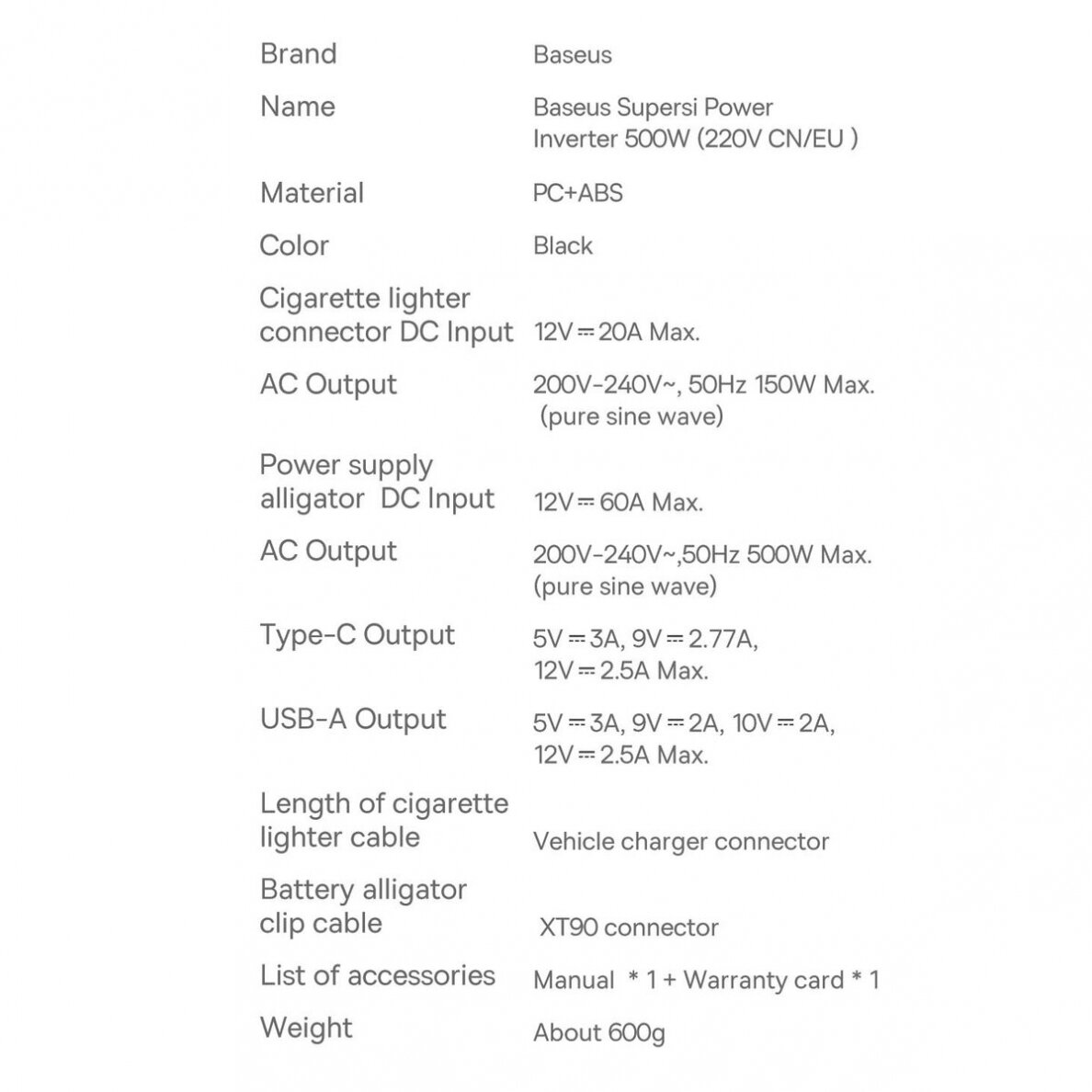 Baseus car power inverter 150W 12V / 500W 220V (EU and CN plug) Juodas (CGNB000101) 27
