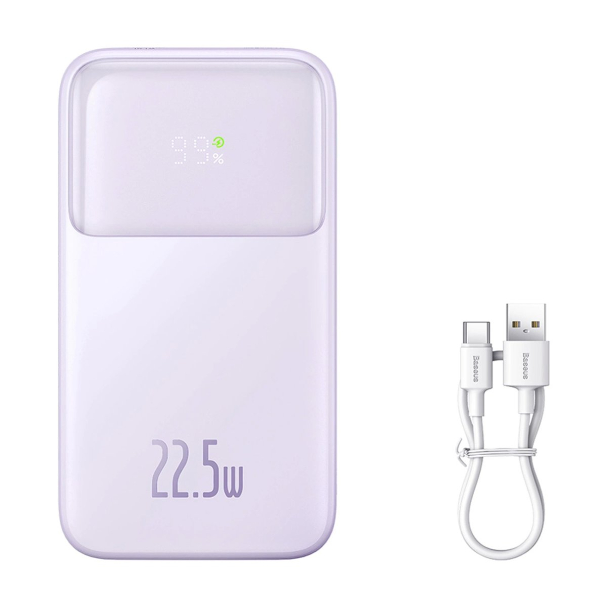 Baseus Comet Series powerbankdisplay 10000mAh 22.5W - violetinis + USB-A / USB-C Kabelis Baseus Comet Series powerbankdisplay 10000mAh 22.5W - violetinis + USB-A / USB-C Kabelis