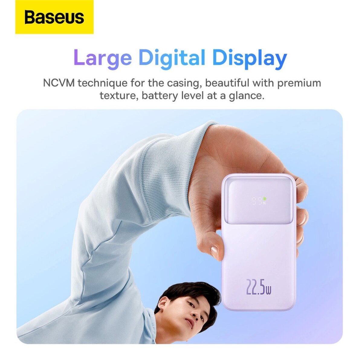 Baseus Comet Series powerbankdisplay 20000mAh 22.5W - violetinis + USB-A / USB-C Kabelis 15