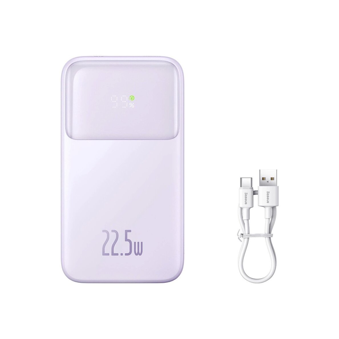 Baseus Comet Series powerbankdisplay 20000mAh 22.5W - violetinis + USB-A / USB-C Kabelis Baseus Comet Series powerbankdisplay 20000mAh 22.5W - violetinis + USB-A / USB-C Kabelis