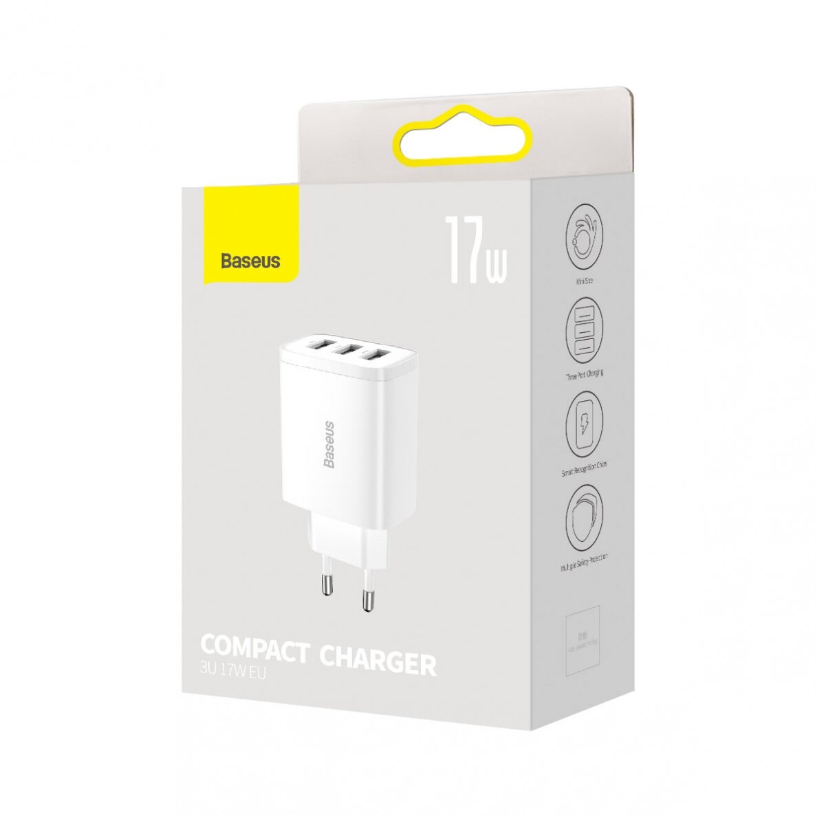 Baseus Compact Charger 3U 17W EU Baltas 4 Baseus Compact Charger 3U 17W EU Baltas 4