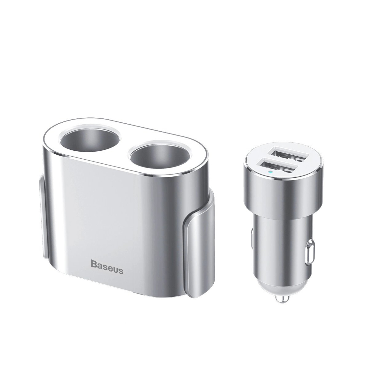 Baseus CRDYQ-0S skirstytuvas: 2x cigarečių lizdas 80W + 2x USB-A 3.1A – sidabrinis 1
