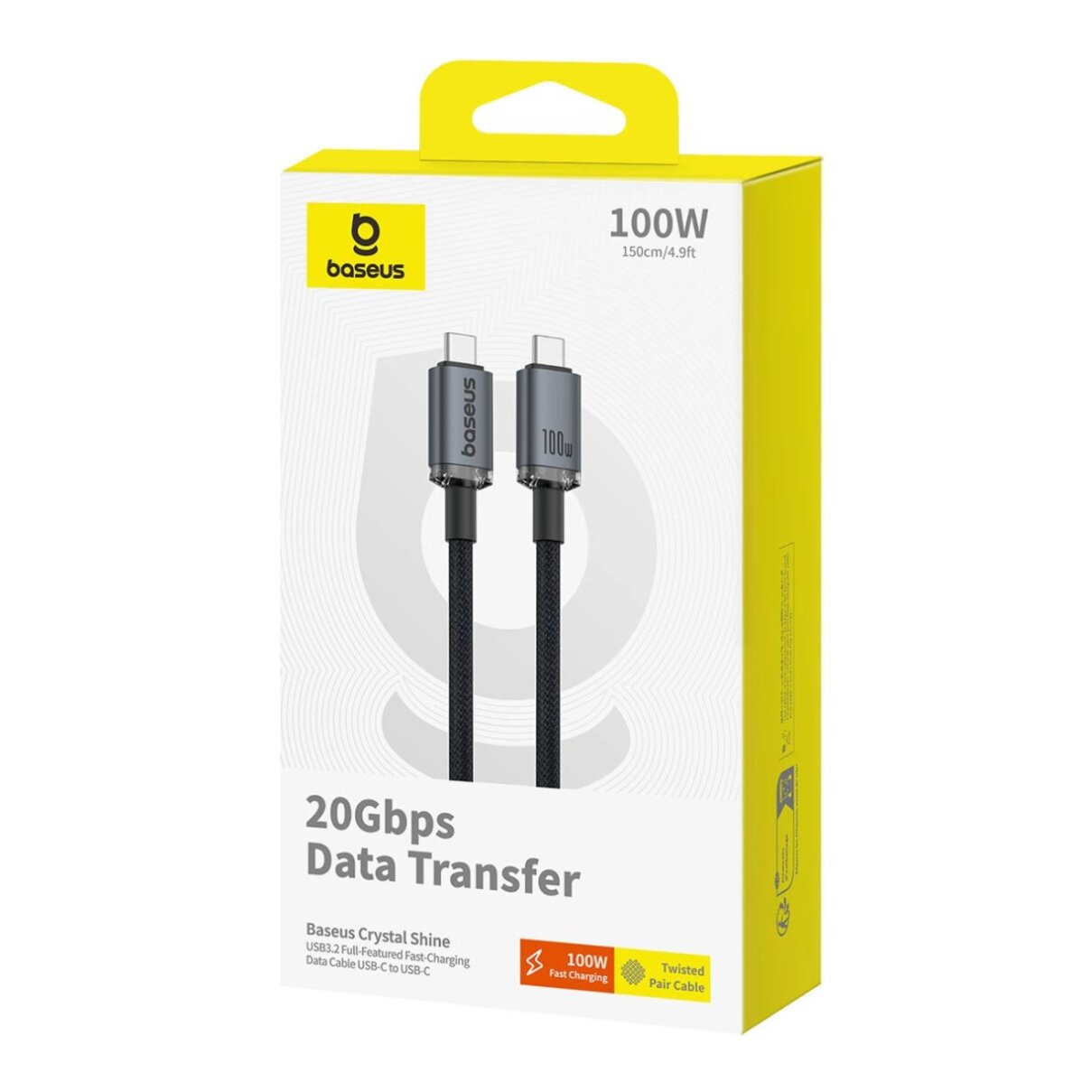 Duomenų ir įkrovimo kabelis Baseus Crystal Shine CB000089 USB-C / USB-C USB 3.2 100 W 20 Gbps 1.5 m – juodas 6