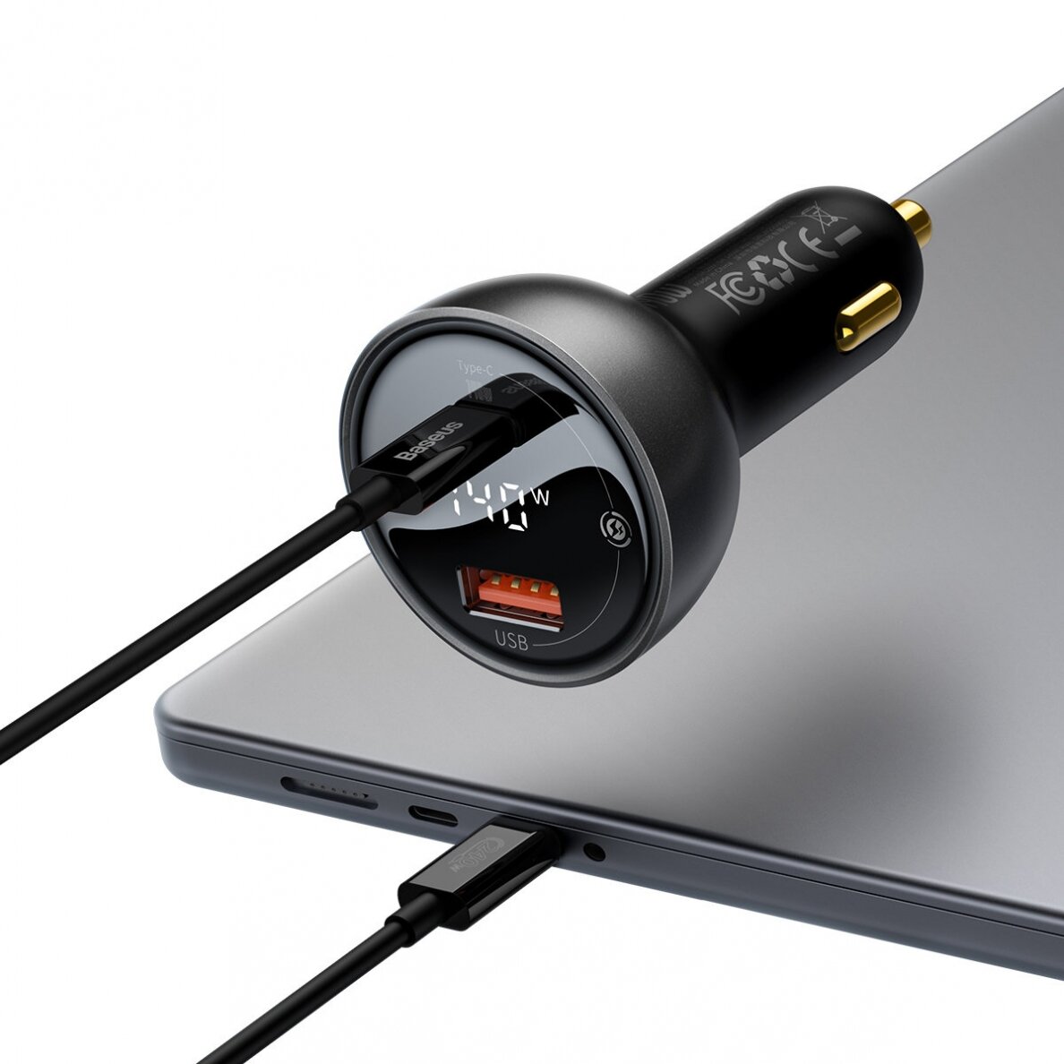 Baseus Digital Display fast car charger USB-A / USB-C PD3.1 140W Juodas + USB-C cable Baseus Superior Series 5A 240W 1m Juodas (CGZX070001) 3 Baseus Digital Display fast car charger USB-A / USB-C PD3.1 140W Juodas + USB-C cable Baseus Superior Series 5A 240W 1m Juodas (CGZX070001) 3