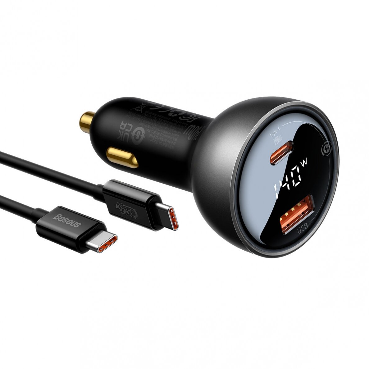 Baseus Digital Display fast car charger USB-A / USB-C PD3.1 140W Juodas + USB-C cable Baseus Superior Series 5A 240W 1m Juodas (CGZX070001) 4 Baseus Digital Display fast car charger USB-A / USB-C PD3.1 140W Juodas + USB-C cable Baseus Superior Series 5A 240W 1m Juodas (CGZX070001) 4