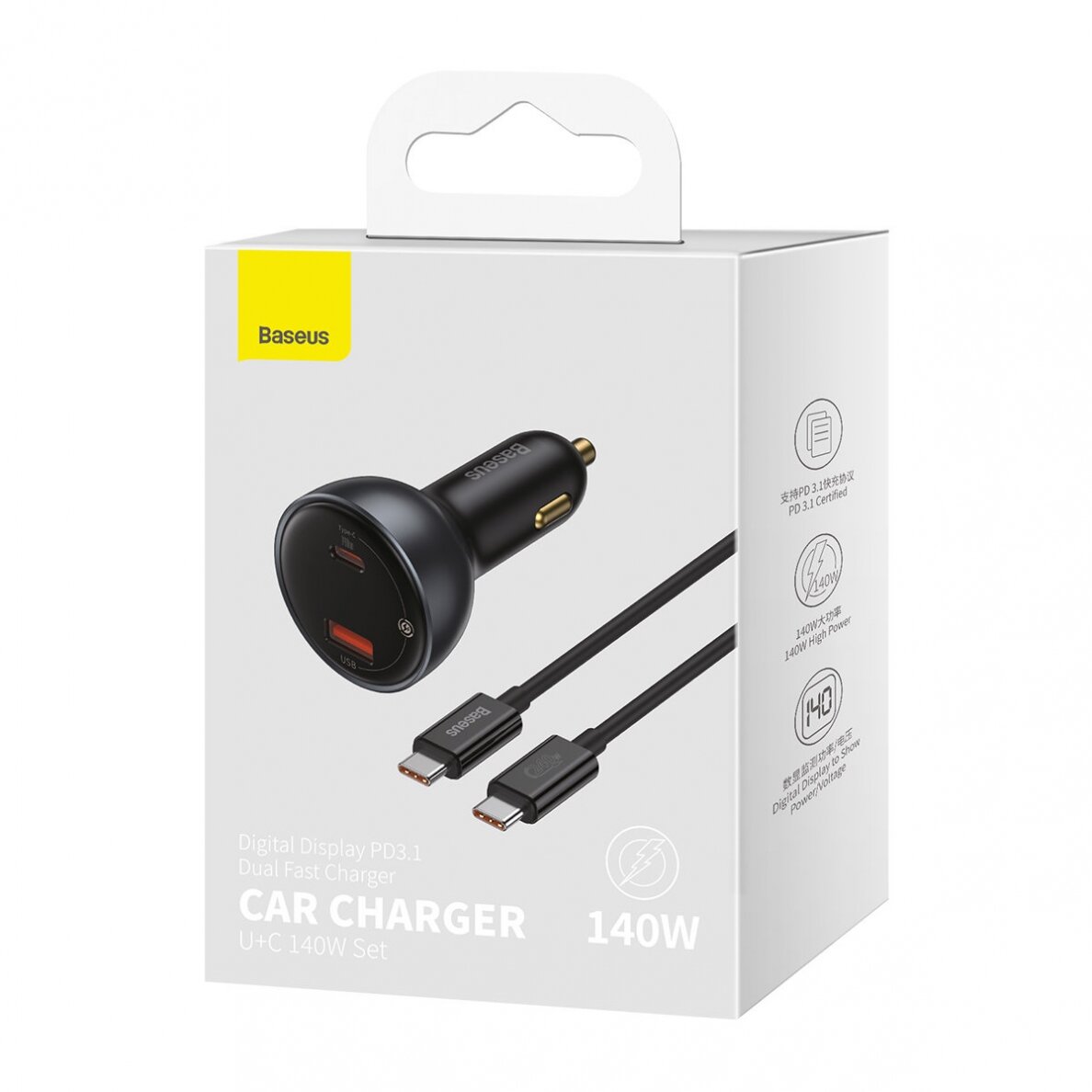 Baseus Digital Display fast car charger USB-A / USB-C PD3.1 140W Juodas + USB-C cable Baseus Superior Series 5A 240W 1m Juodas (CGZX070001) 6 Baseus Digital Display fast car charger USB-A / USB-C PD3.1 140W Juodas + USB-C cable Baseus Superior Series 5A 240W 1m Juodas (CGZX070001) 6