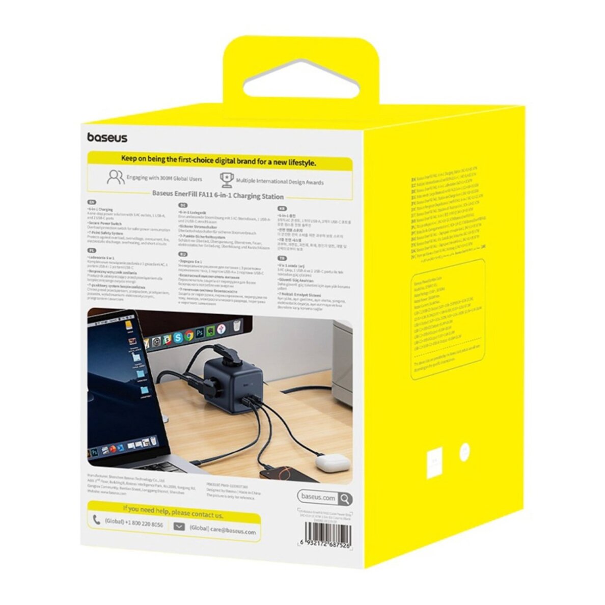 Įkrovimo stotelė Baseus EnerFill FA11 67 W su USB-A + USB-C lizdais ir 3 x EU jungtimis 1.5 m – juoda 8