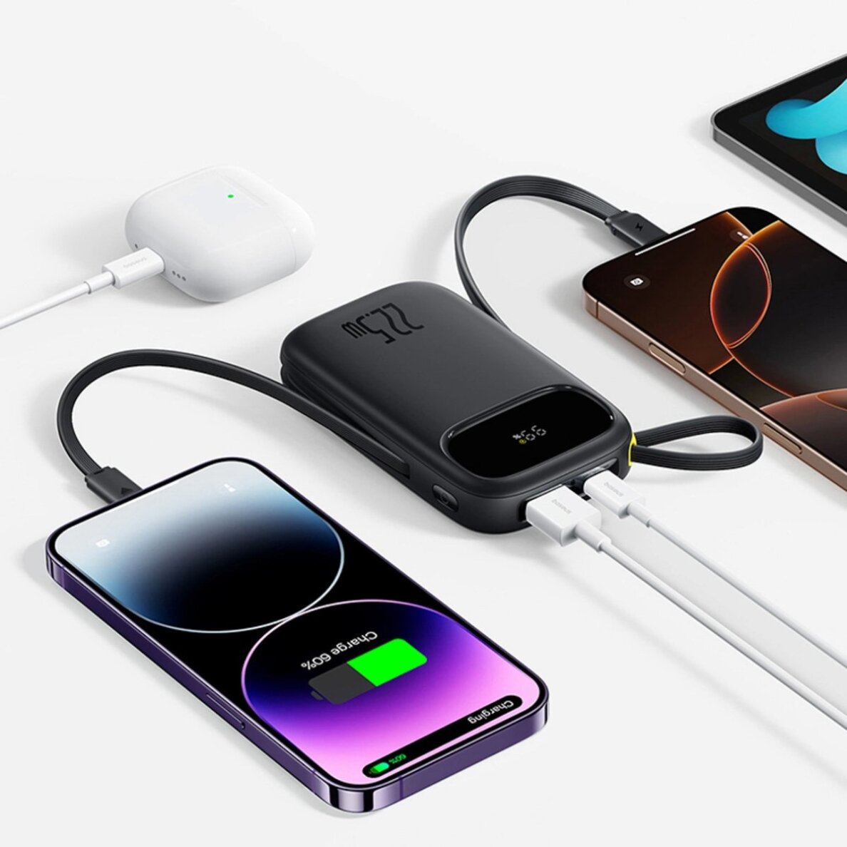 Išorinė baterija Baseus EnerFill FC31 10000 mAh 22.5 W su ekranu ir 2 integruotais laidais (USB-C + Lightning) – juoda 2