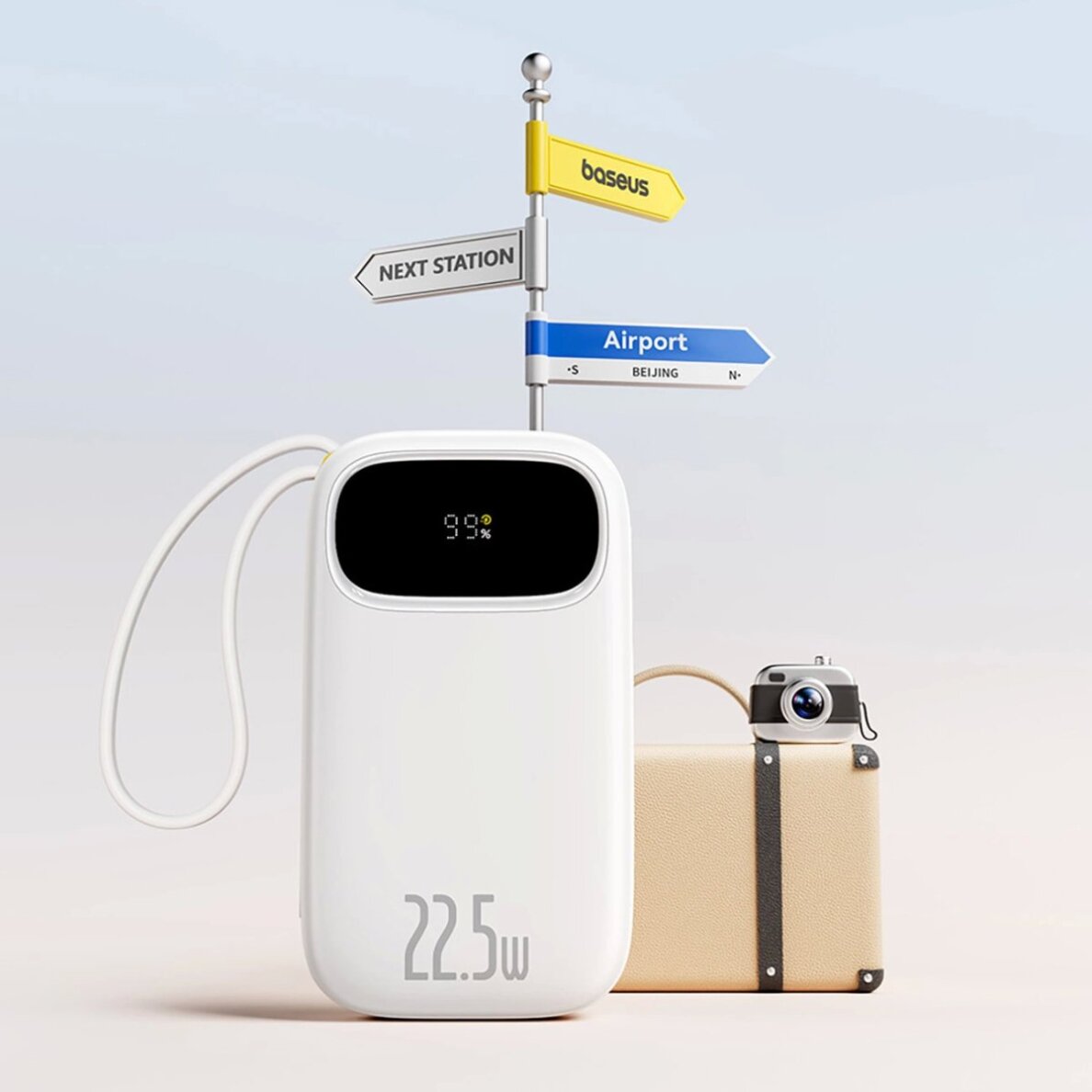 Išorinė baterija Baseus EnerFill FC31 20000 mAh 22.5 W su ekranu ir 2 integruotais laidais (USB-C + Lightning) – balta 5 Išorinė baterija Baseus EnerFill FC31 20000 mAh 22.5 W su ekranu ir 2 integruotais laidais (USB-C + Lightning) – balta 5